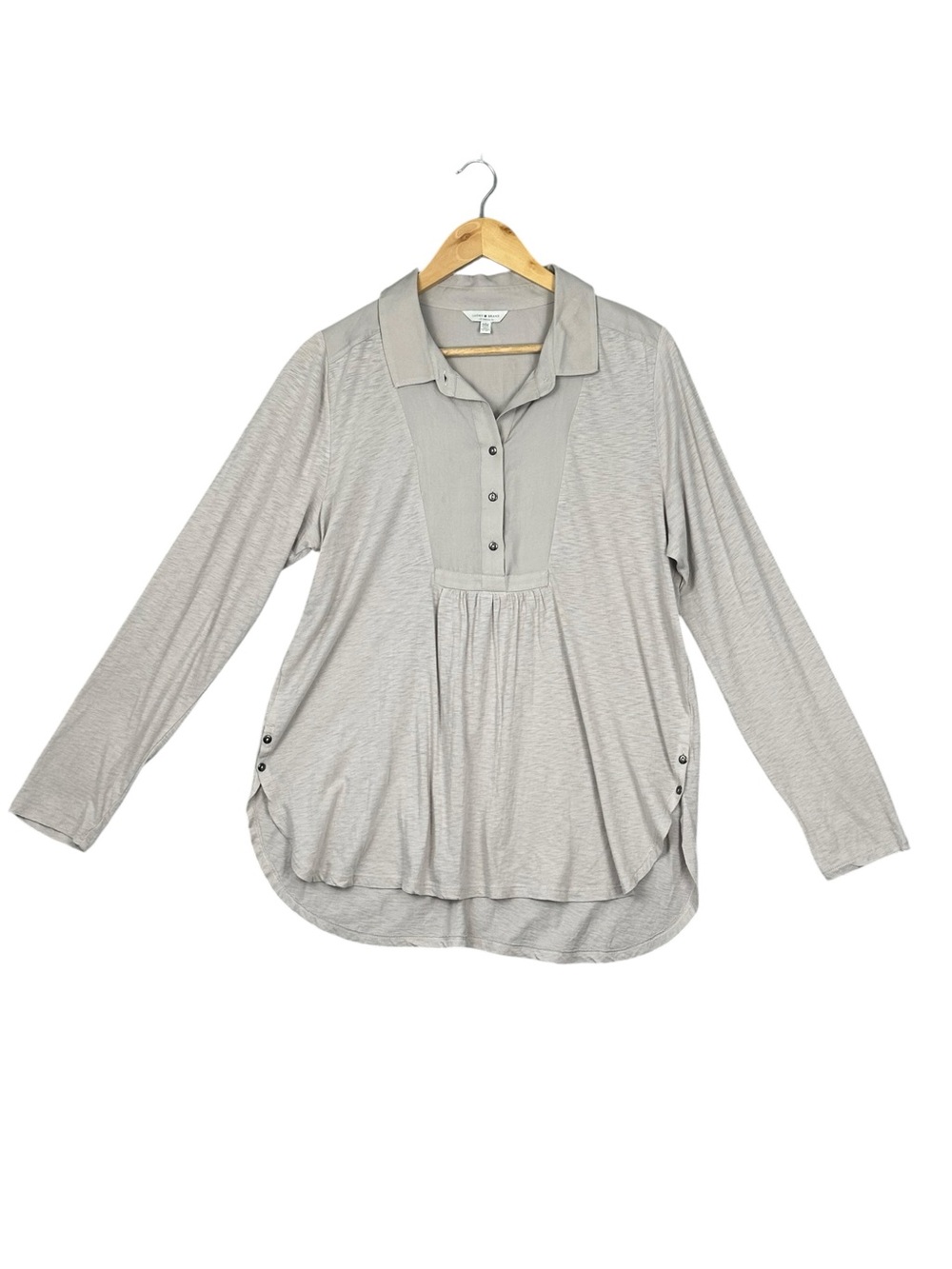 Lucky Brand Long Sleeve Button Henley Top Women's Medium Beige Oat Button Detail